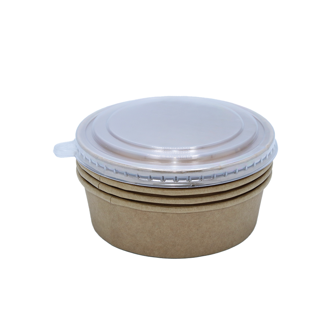 Paper Bowl 5Pc With Lid 15X4.5Cm Round Kraft