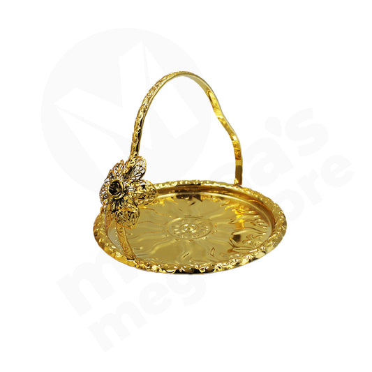 Tray 14Cm With Handle  Gold Fancy