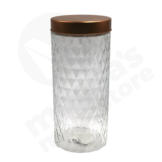 Glass Jar 20X11Cm Glass Rose Gold Lid Embossed