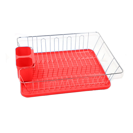 Dish Rack 42X29Cm Chrome With Plastic Tray/Cutlery