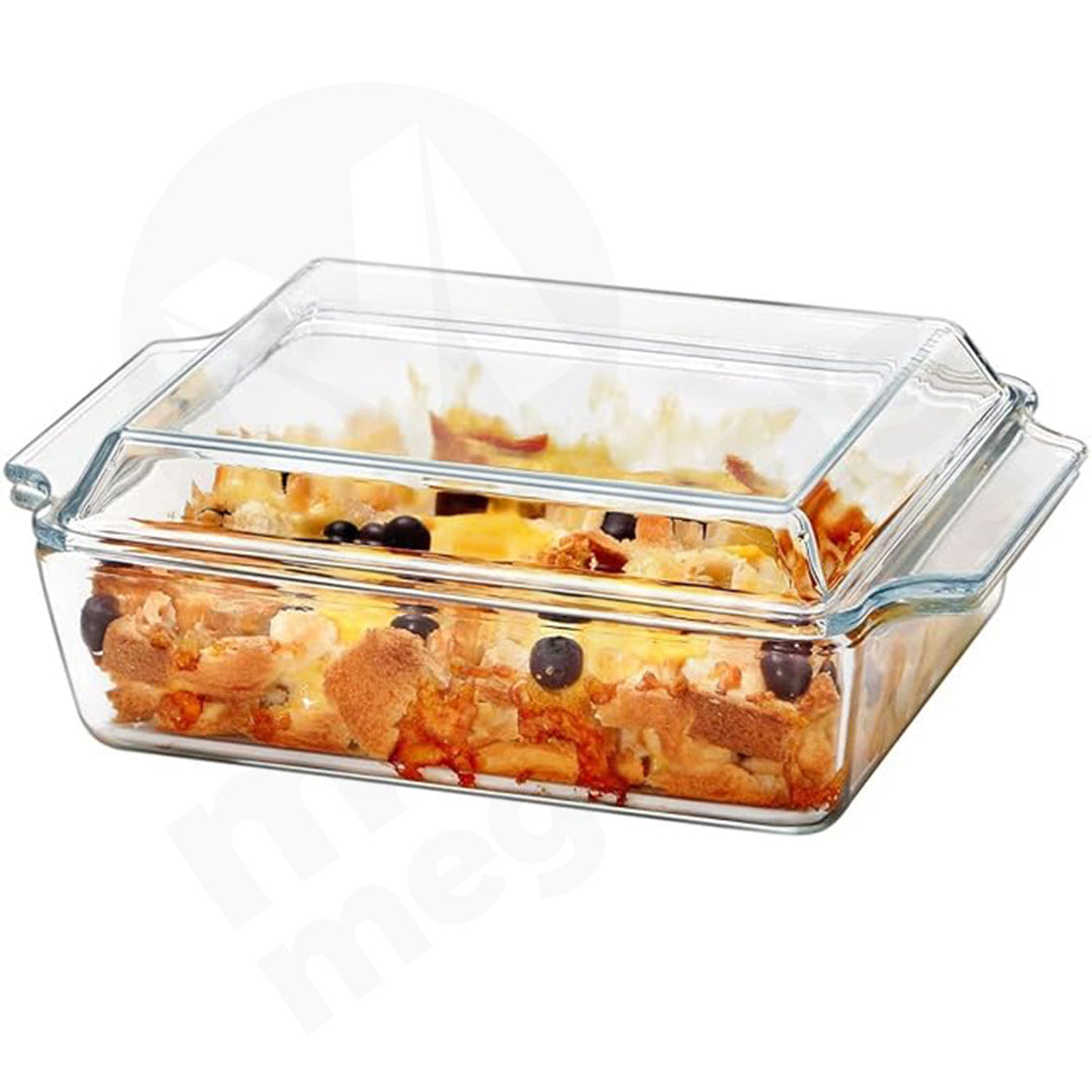 Casserole  1.5L With Lid Square  Tempered Glass