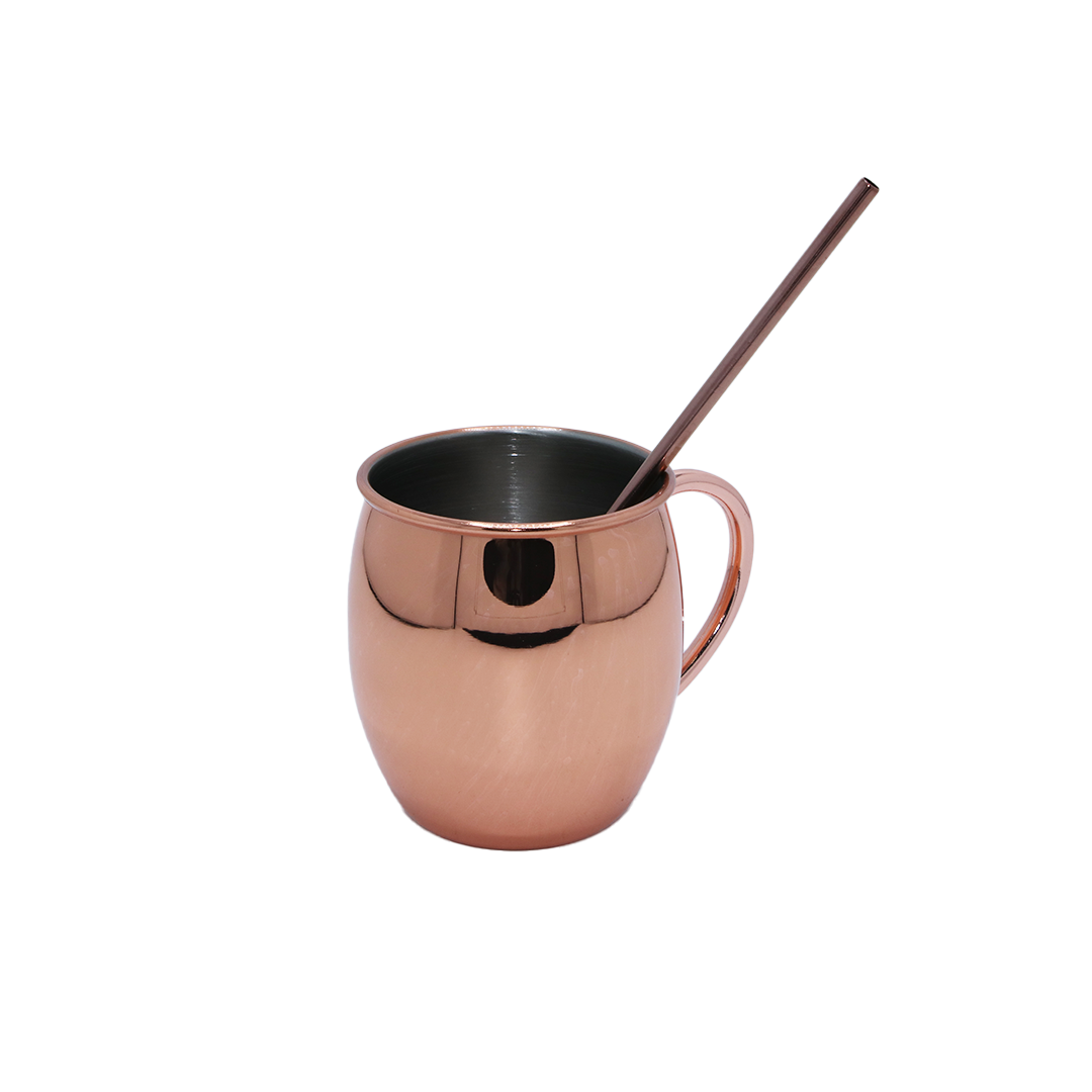 Mug 10X8.5Cm S/S Rose Gold With Metal Straw