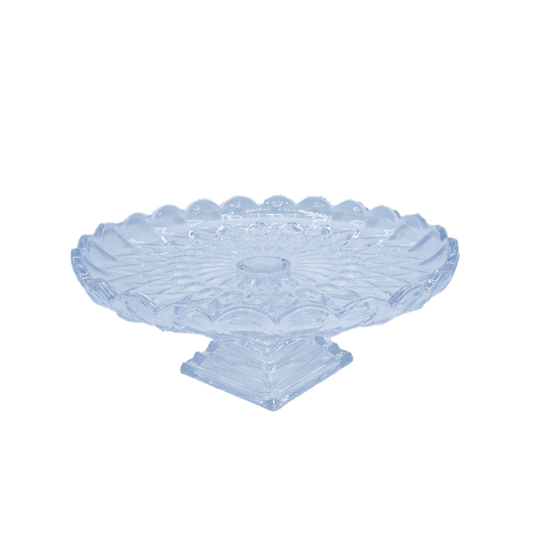 Cake Plate 30Cm Clear Embossed Glass Footed