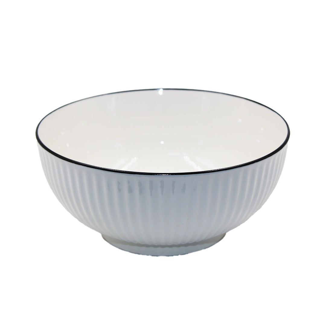 Bowl 20X9Cm Round White  Embossed  Black Rim