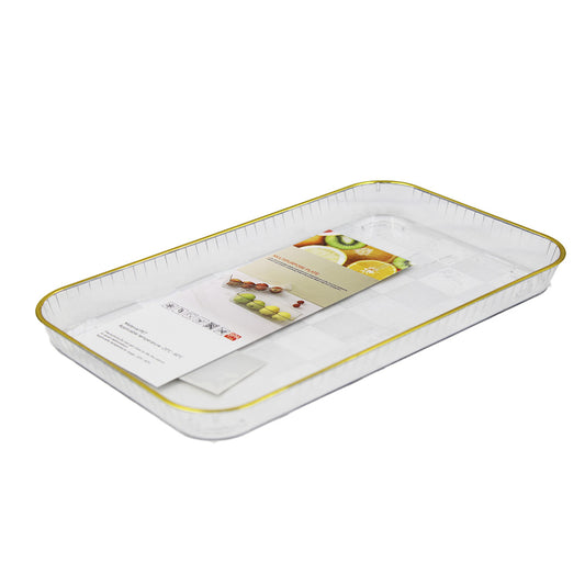 Plate 21X12Cm Rectangle  Gold Rim Clear Plastic