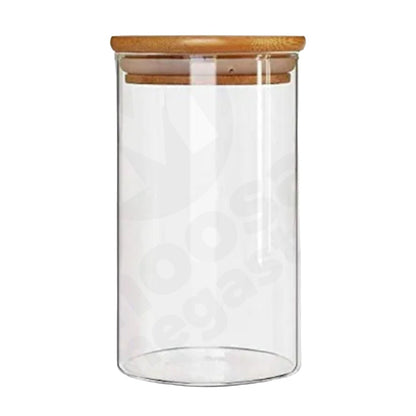 Jar 20X10Cm Round Glass Wooden Lid