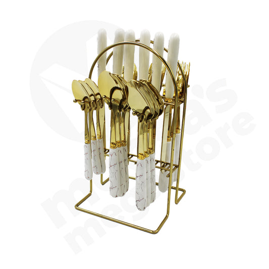 Cutlery Set 24Pc Gold Marble Look Handle