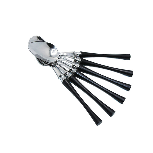 Tea Spoon 6Pc Black/White  Plastic Handle  Jiale