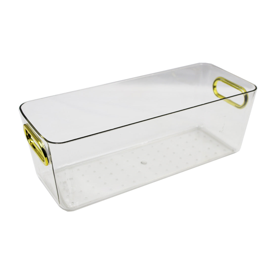 Storage Container 28X10X10Cm Clear Gold Handle