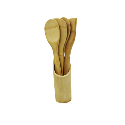 Spoon 4Pc Mixing Bamboo With Holder