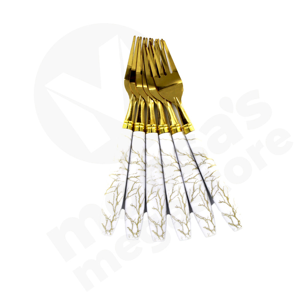 Fork 6Pc Gold Marble Look Handle