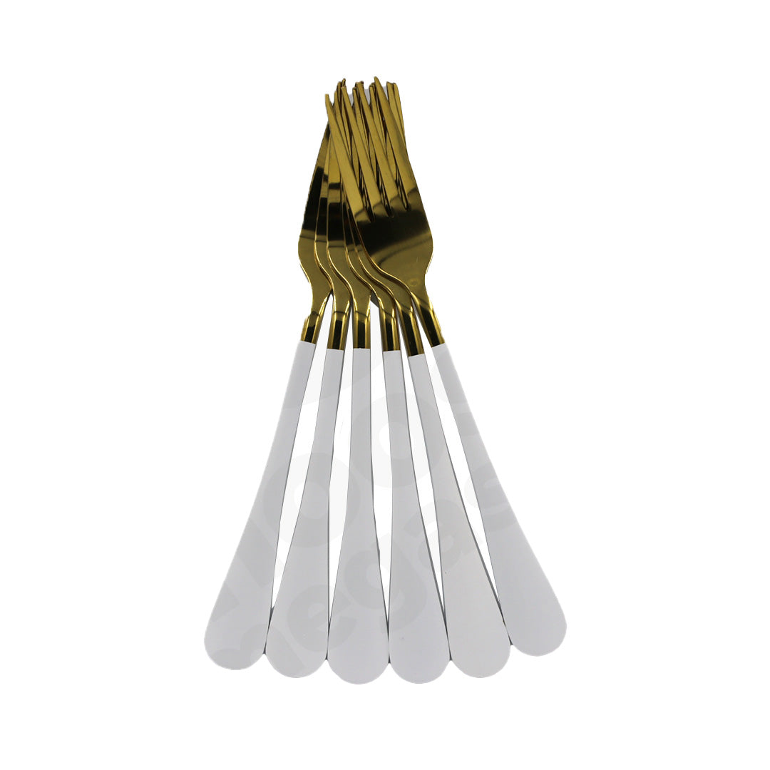 Fork 6Pc Gold White Handle Windsor