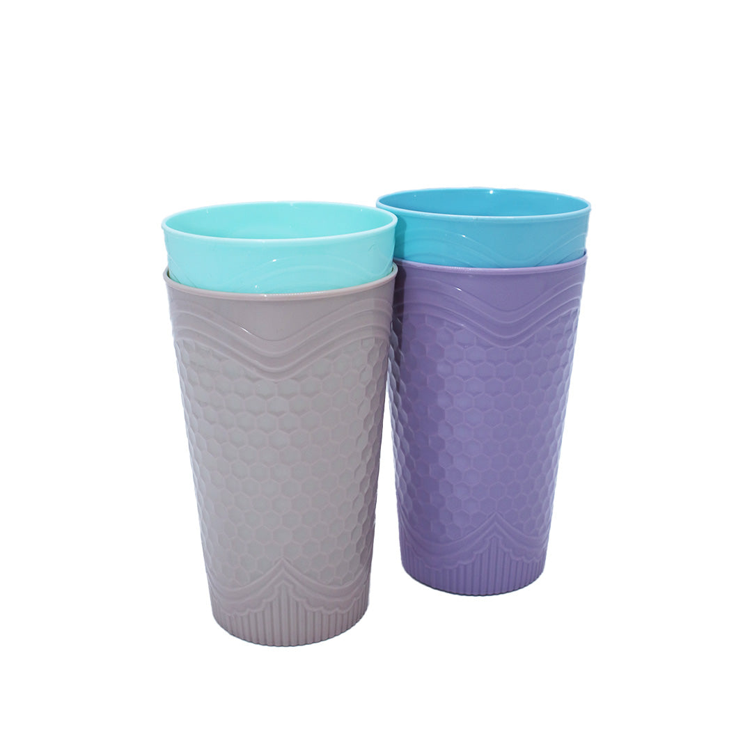 Tumbler  4Pc 13X8Cm Plastic Embossed  Multi Colour