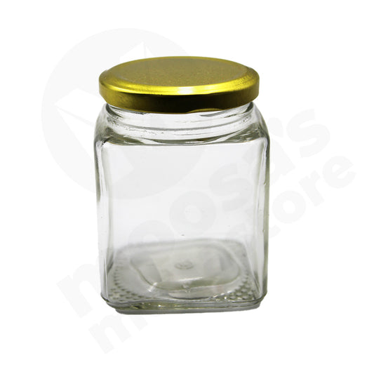 Jar 9X7Cm Square  Gold  Lid Clear Glass