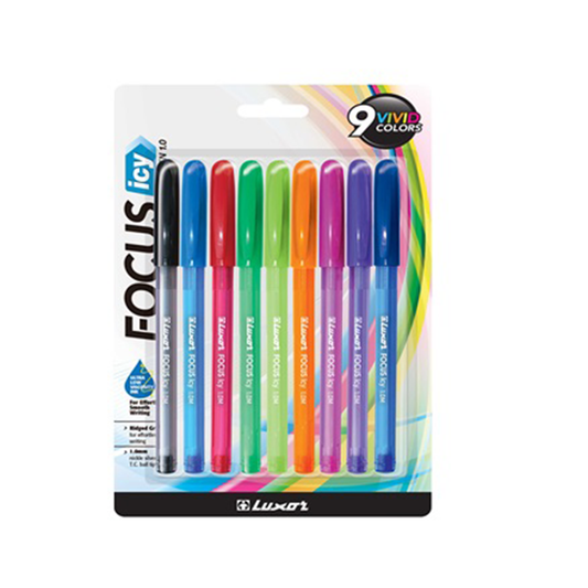 Pen Ball Point 9Pc Assorted. Colours Luxor