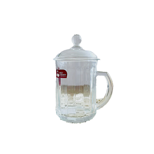 Mug 350Ml With Lid Glass Red Cherry