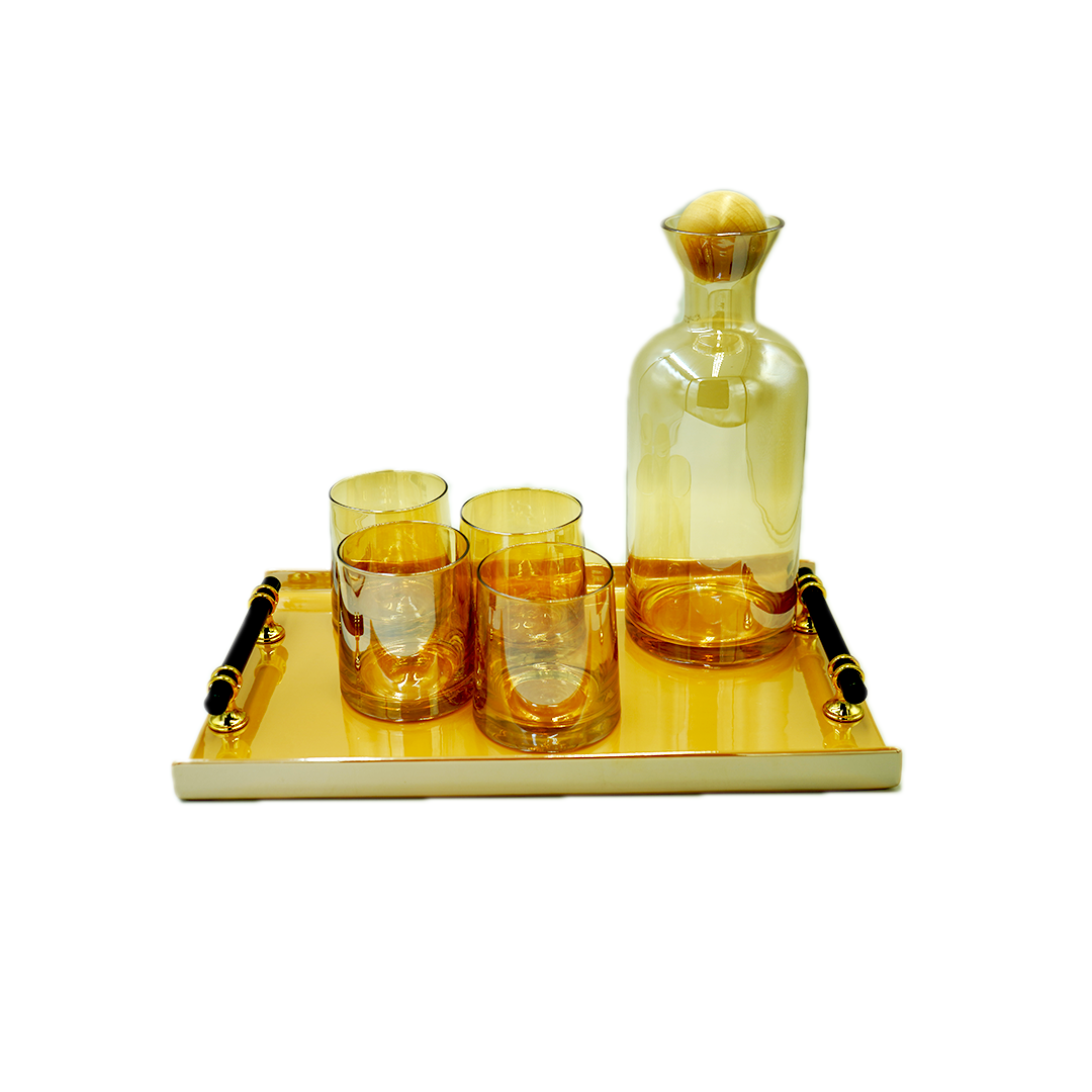 Decanter Set With 4Tumb & Tray Tinted Fancy