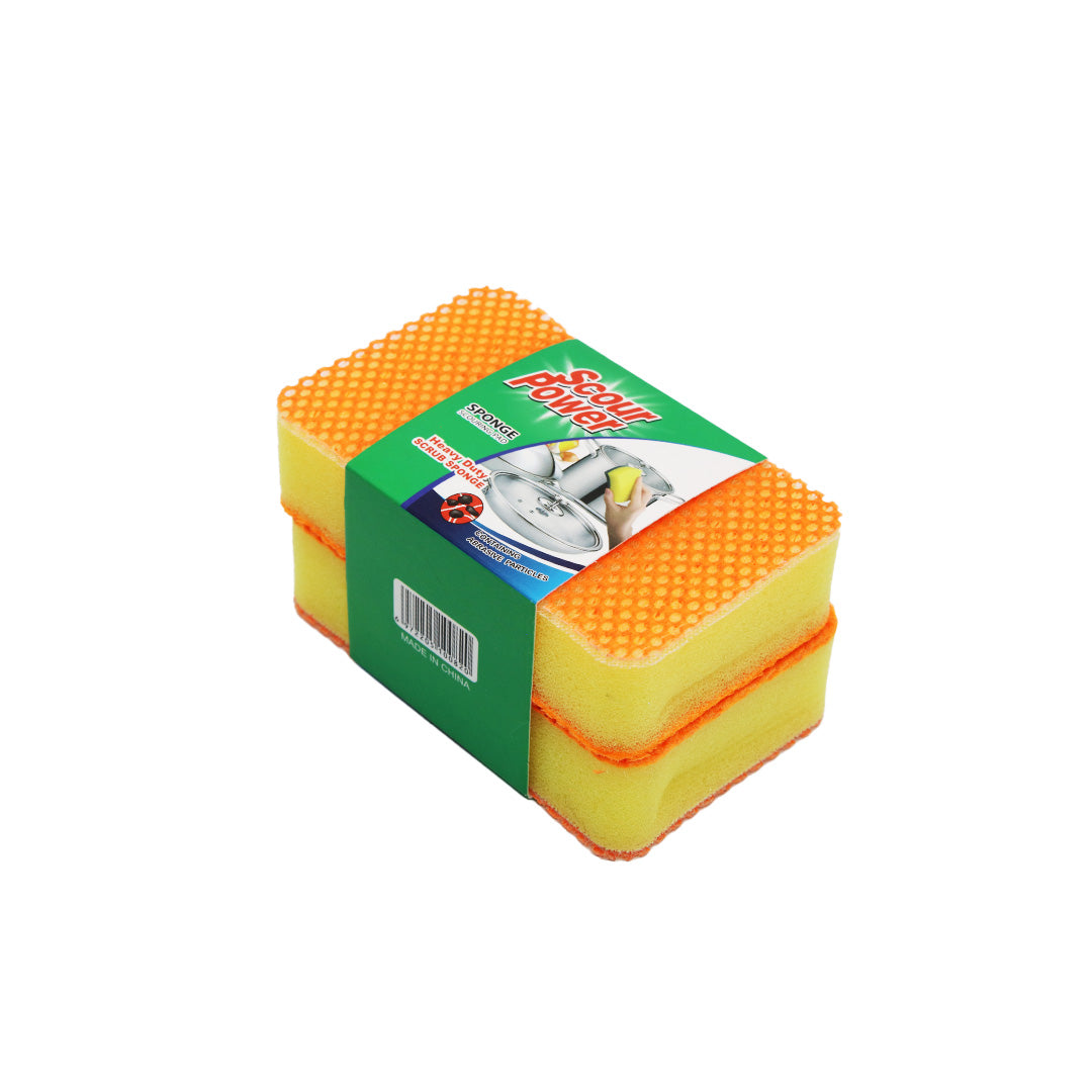 Sponge Scourer 2Pc 10X7Cm Orange Scour Power