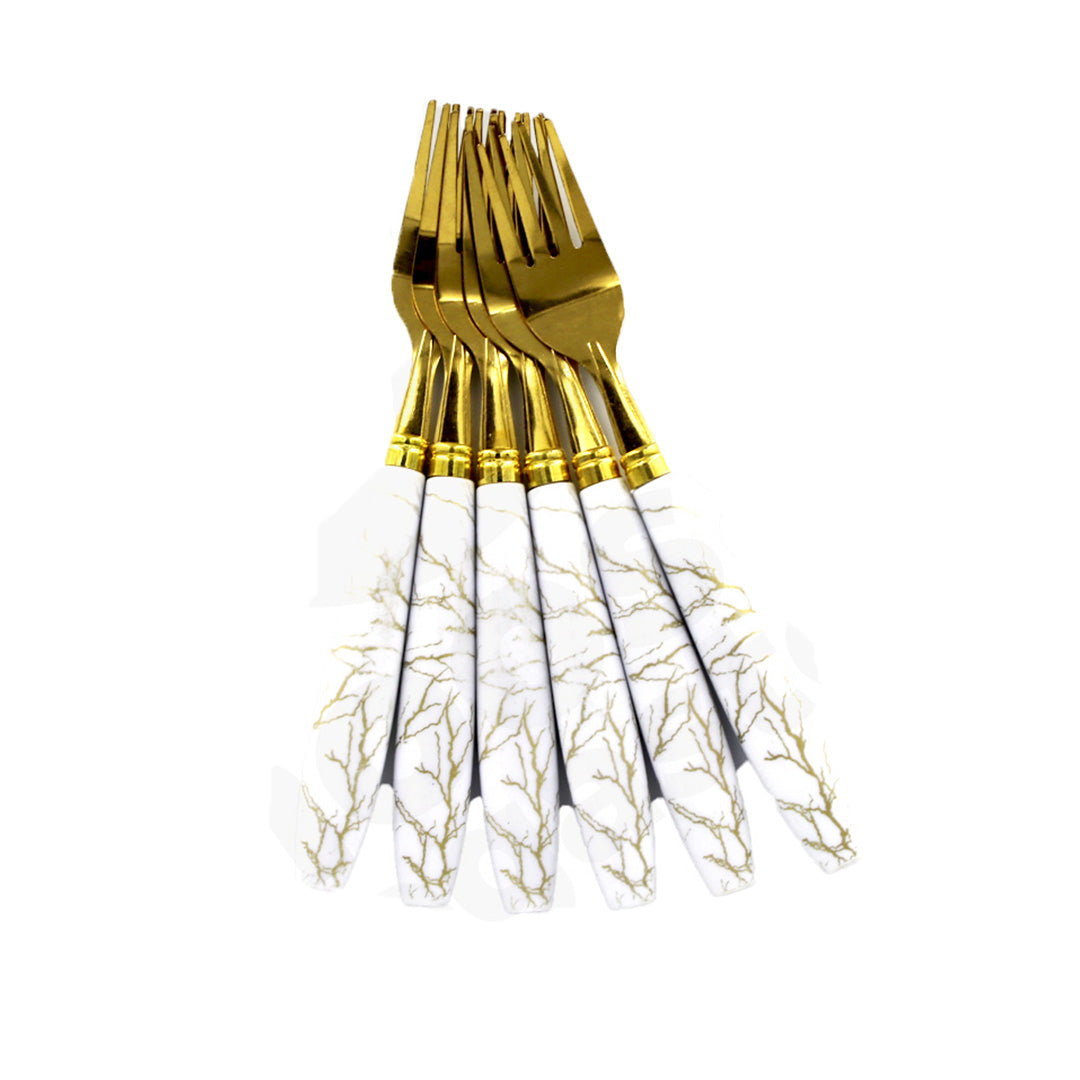 Fork 6Pc Gold Marble Look Handle