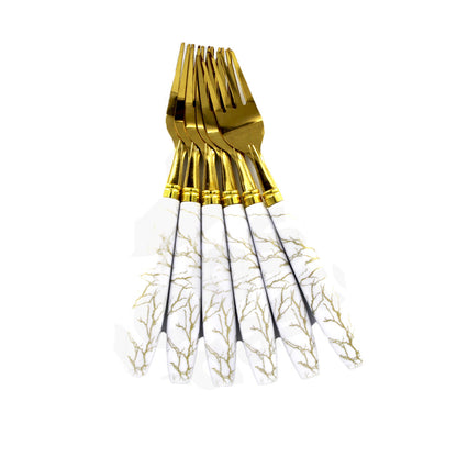 Fork 6Pc Gold Marble Look Handle