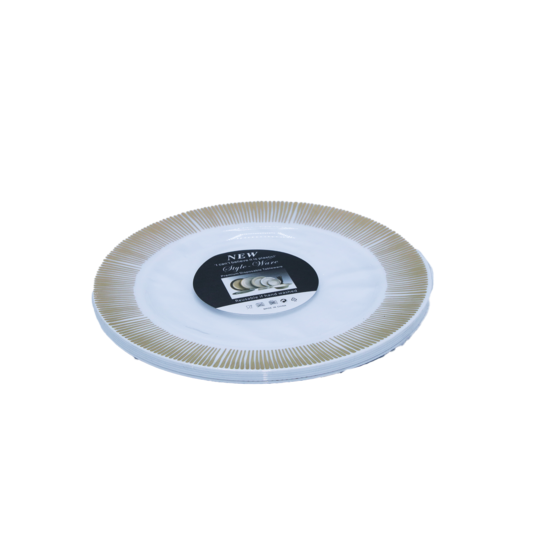 Plate 6Pc 19Cm Round White/Gold Border