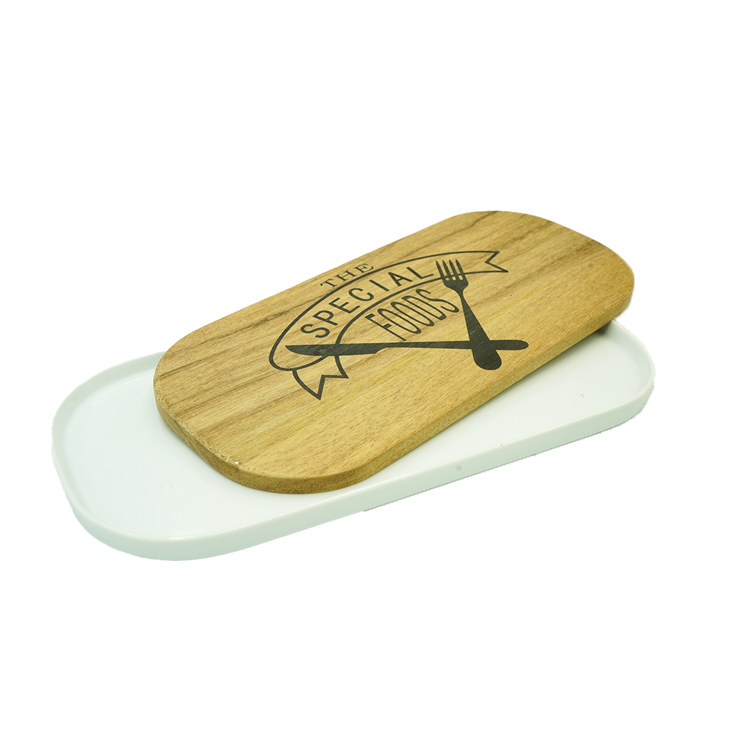 Platter Serving 40X20Cm Oval White With Woodn Tray