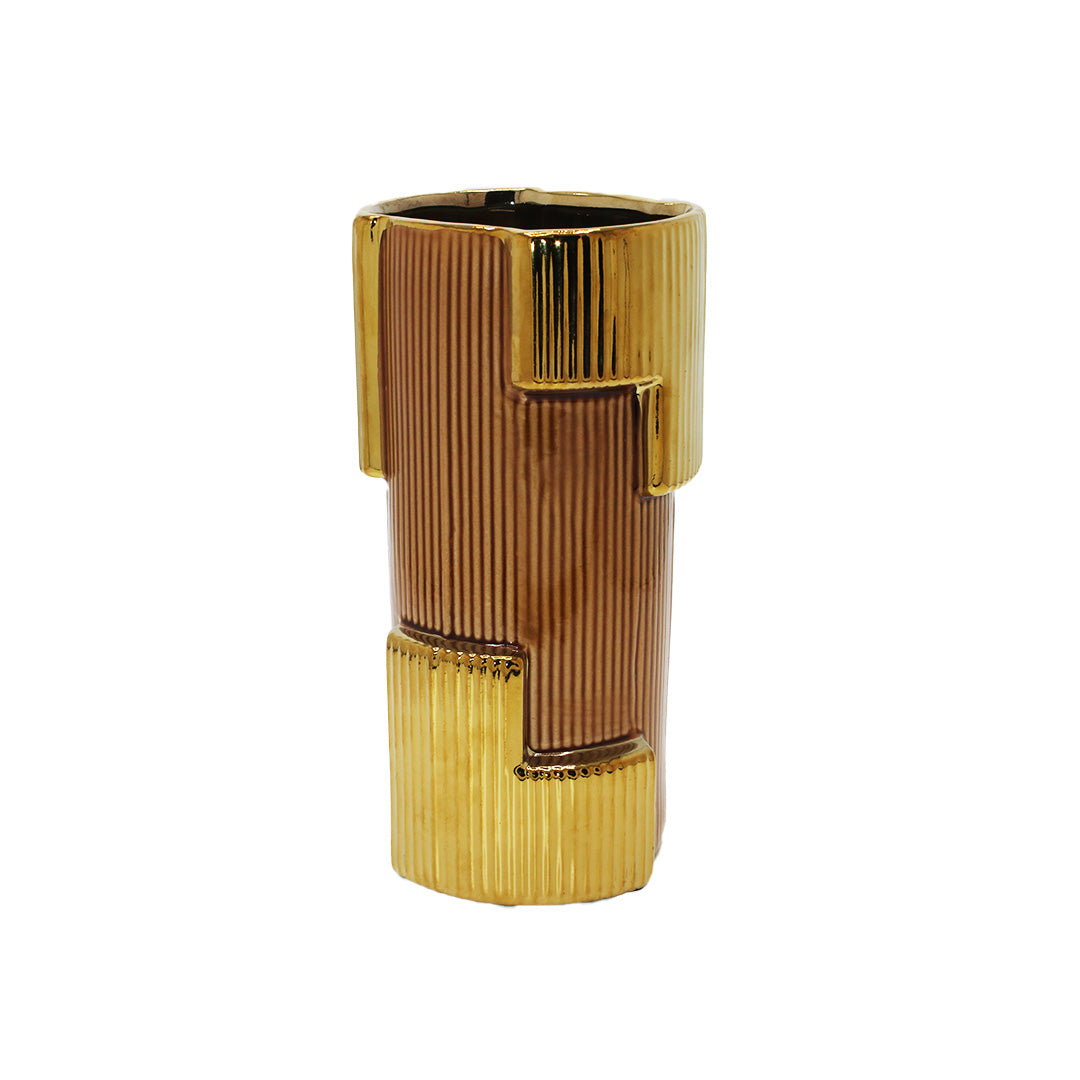 Vase Porc 23X12Cm Gold/Brown Fancy