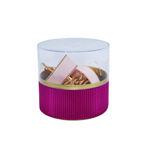 Gift Box 11X12Cm Round With Ribbon & Confetti