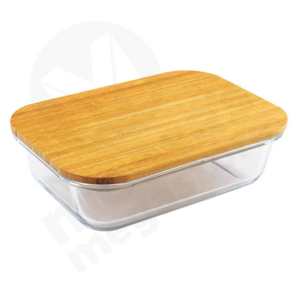 Container 22X16.5X6Cm Rectangle 1200Ml Wooden Lid