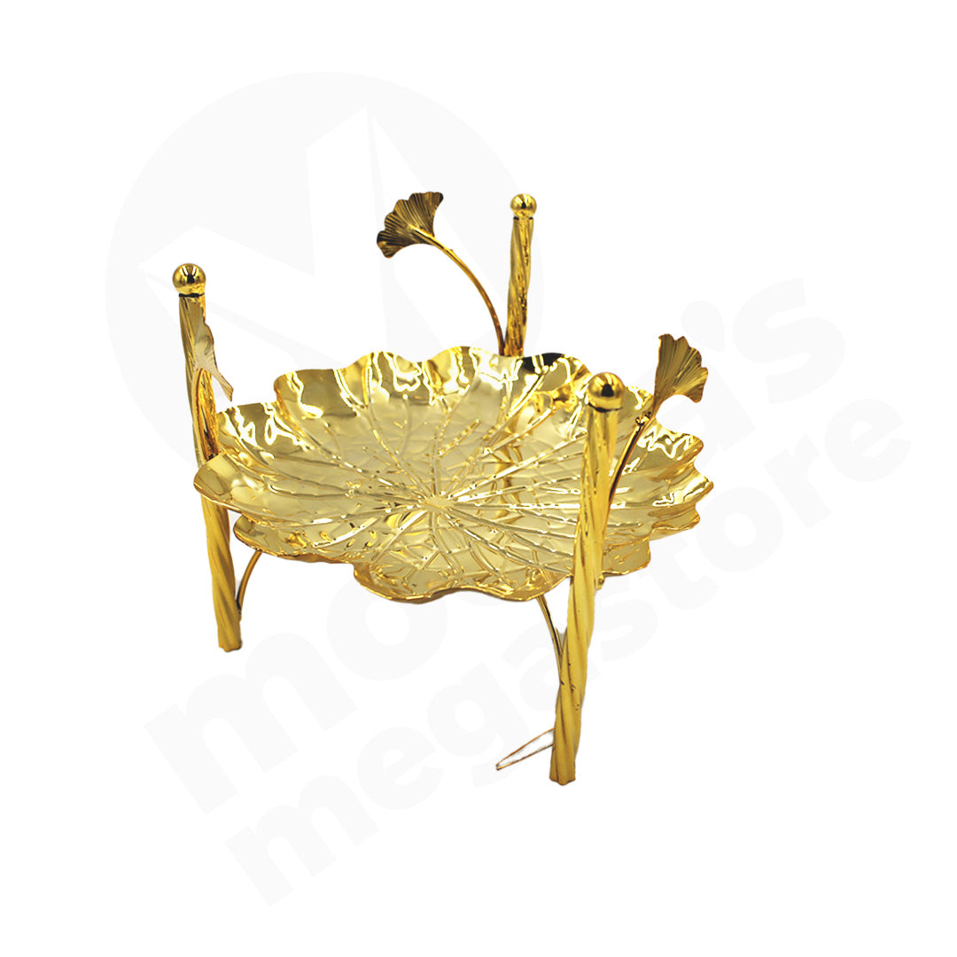 Cake Tray 19Cm Metal Gold Embossed