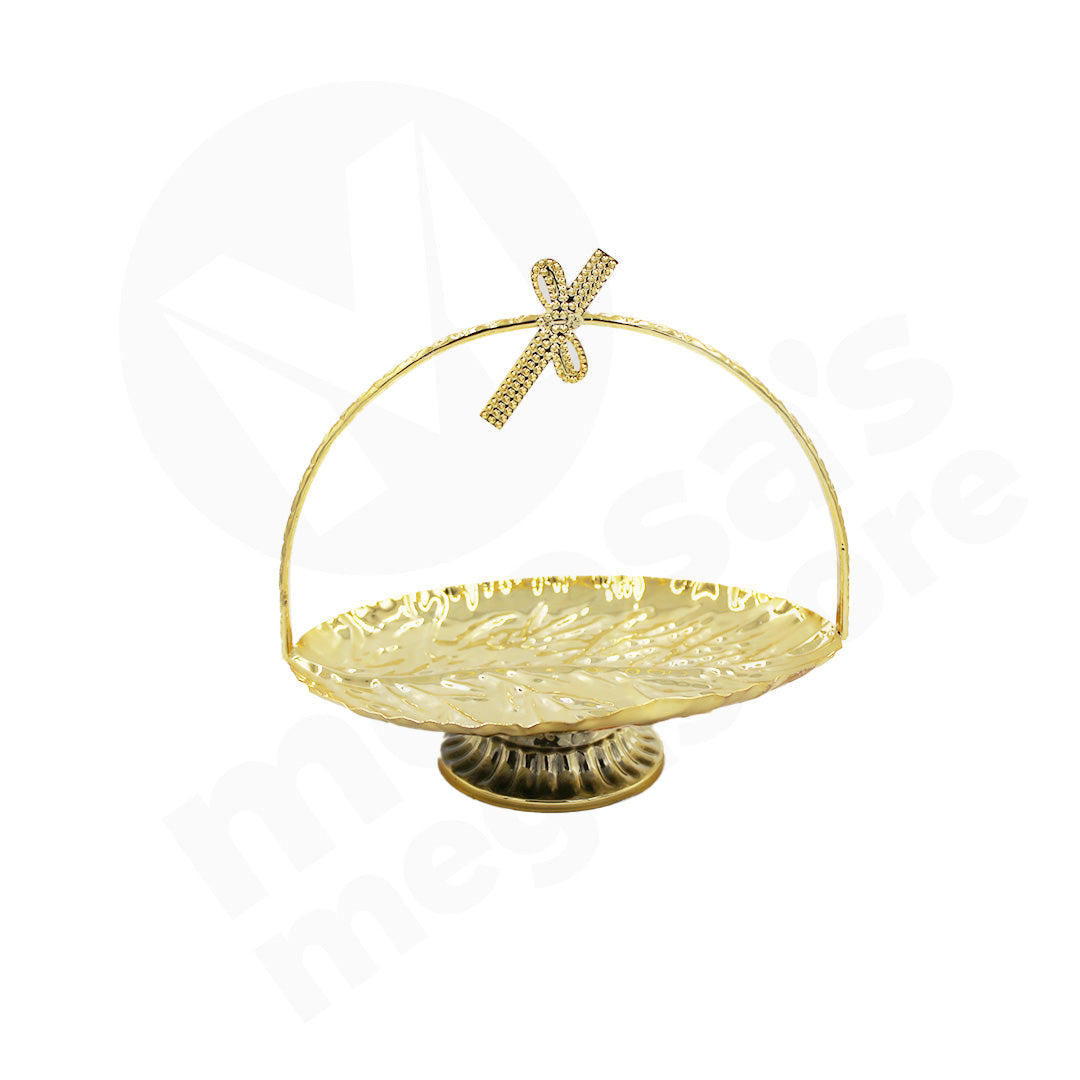 Tray 18X12Cm Leaf With Handle Gold Fancy