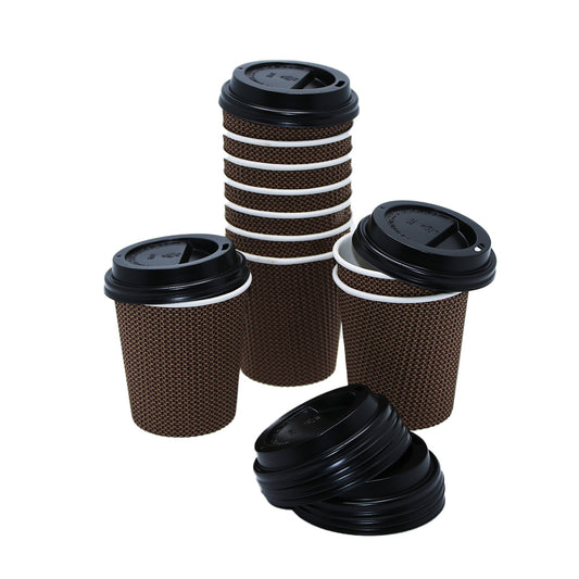 Paper Cup Coffee 10Pc With Lid 250Ml 9Cm Ripple