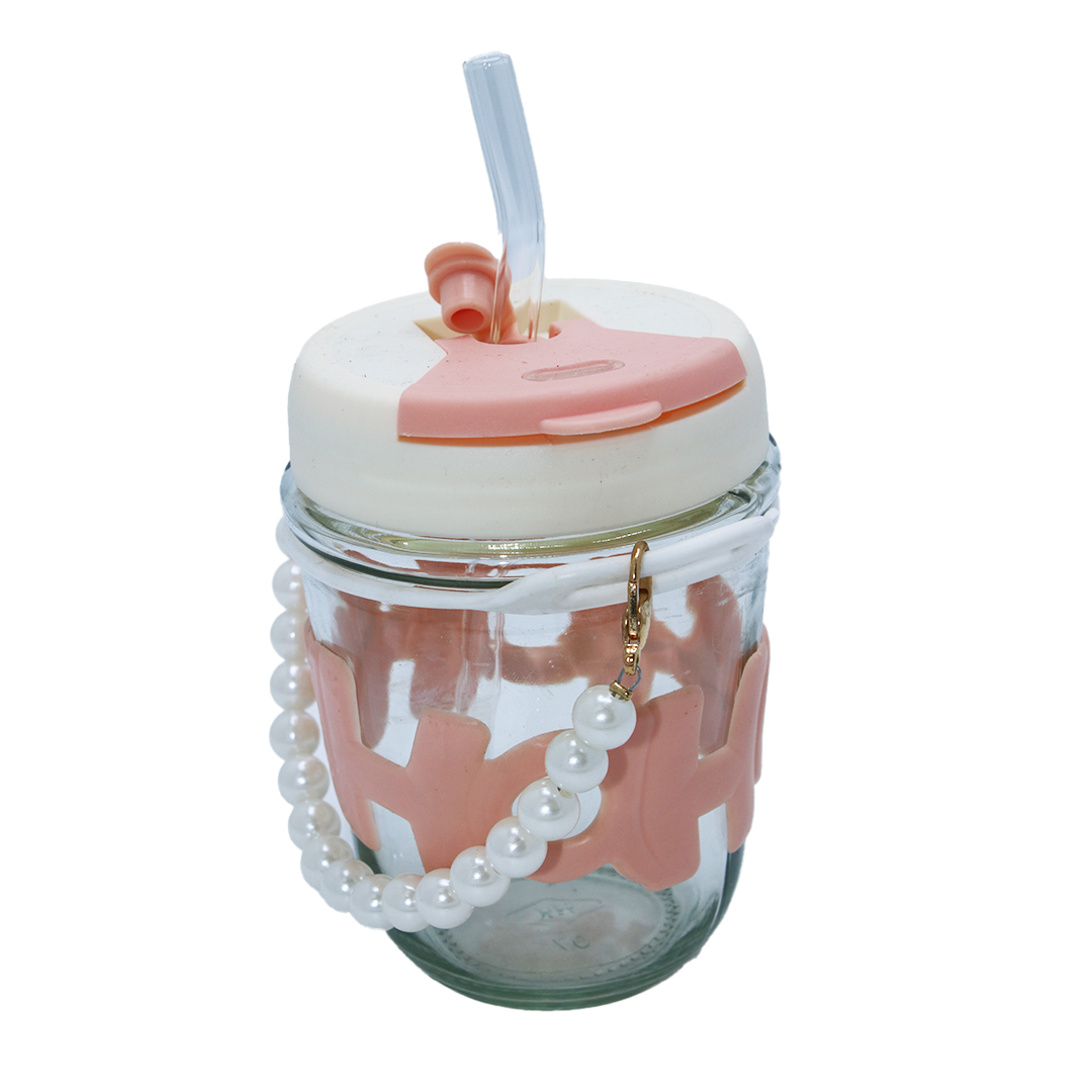 Bottle With Lid 350Ml 11.5X8Cm Pearls Handle