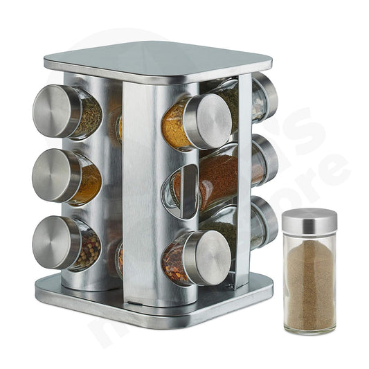 Spice Jar 12Pc With Rack Square  Rotating Glass