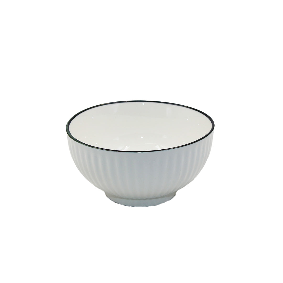 Bowl 12.5X6Cm White Ribbed Black Rim