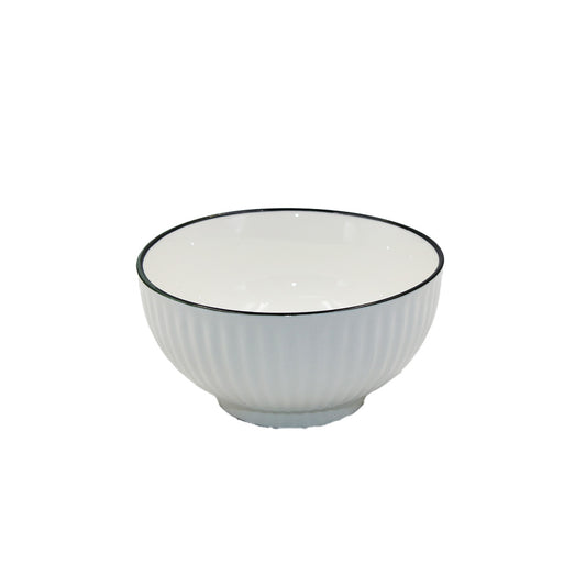 Bowl 12.5X6Cm White Ribbed Black Rim