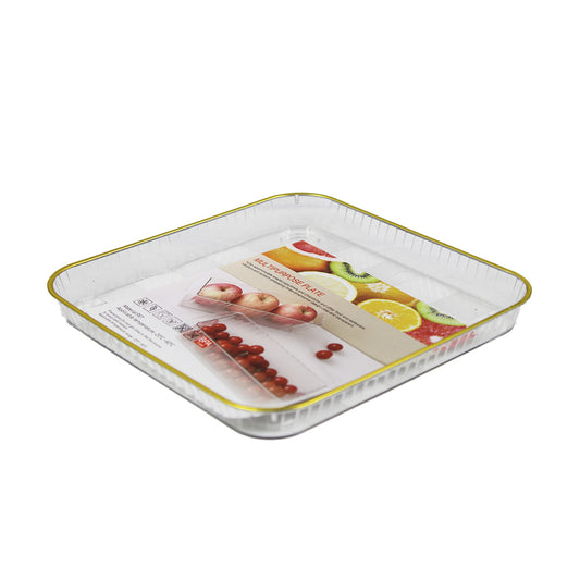 Plate 16Cm Square Gold Rim Clear Plastic