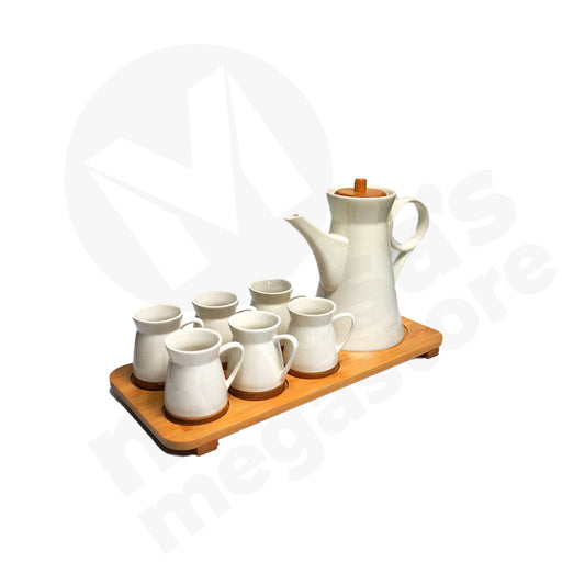 Tea Set 9Pc Bamboo Tray White Jd7754