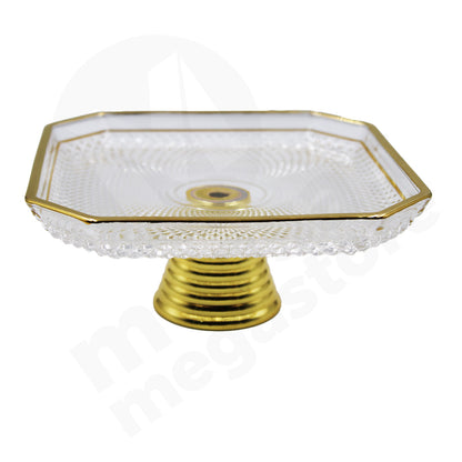 Dessert Plate 17Cm Square  Emboss  Gold Rim & Base