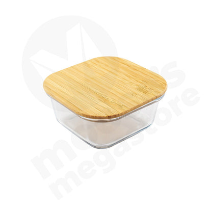 Container 11.5X5Cm Square 320Ml Wooden Lid