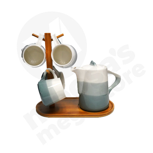 Tea Set 6Pc With Bambo Mug Tree