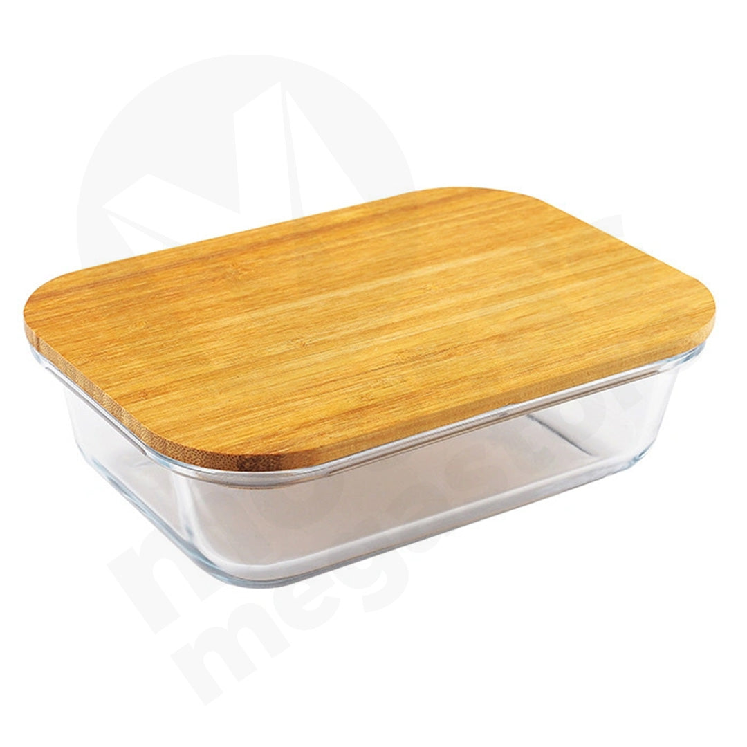 Container 20X15X6Cm Rectangle 1040Ml Wooden Lid