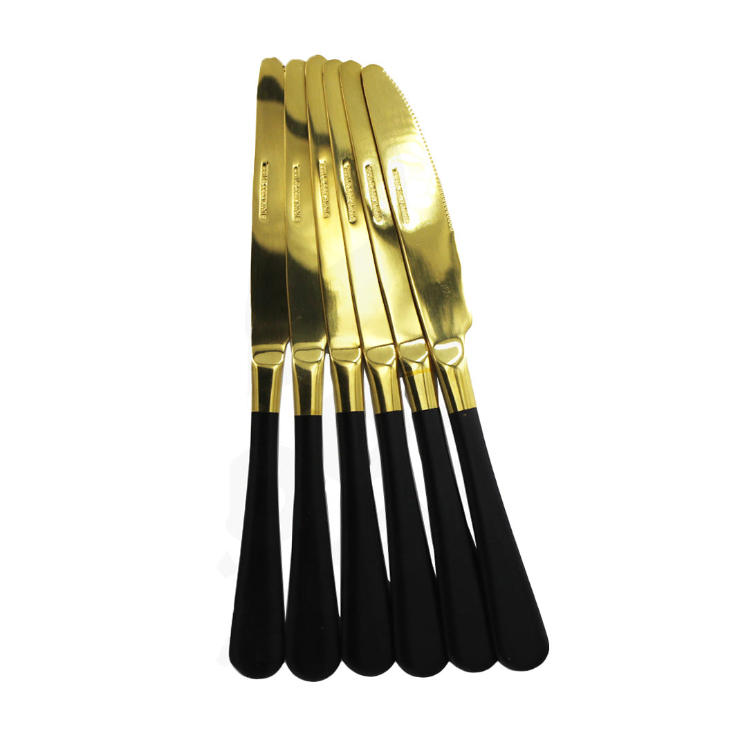 Knife 6Pc Gold Black Handle Windsor