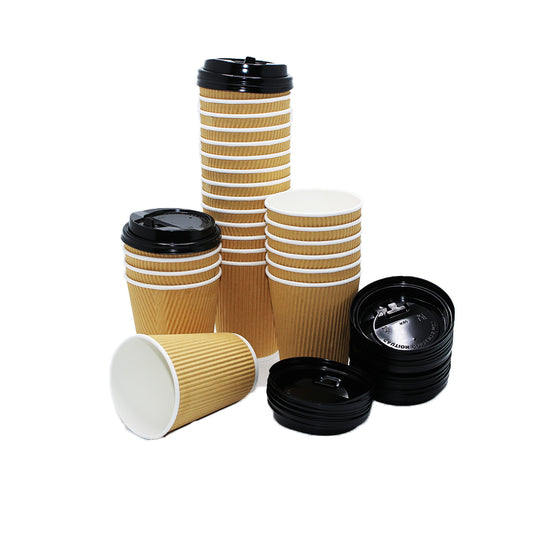 Paper Cup 25Pc With Lid Coffee 400Ml 11X9Cm Ripple