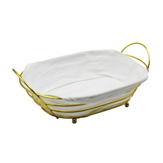 Bread Basket 26X20Cm Oval Metal With Fabric