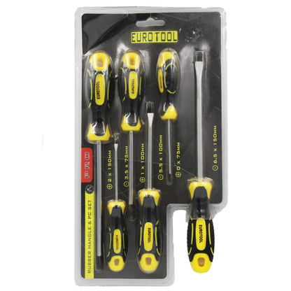 Screw Driver Set 6Pc Black/Yellow  Blister Pk