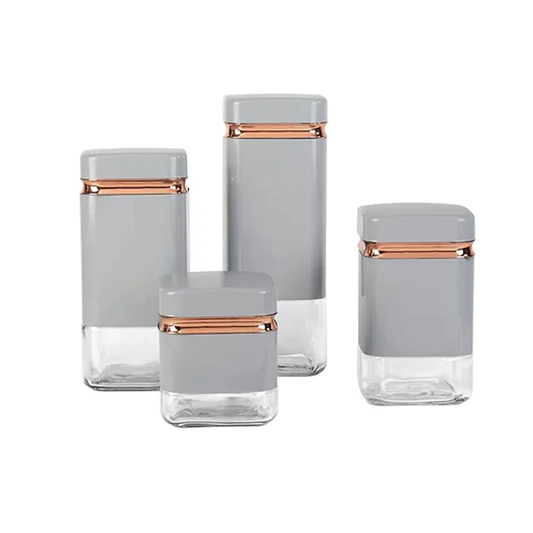 Canister Set 4Pc Square With Gold Line Assorted Ch