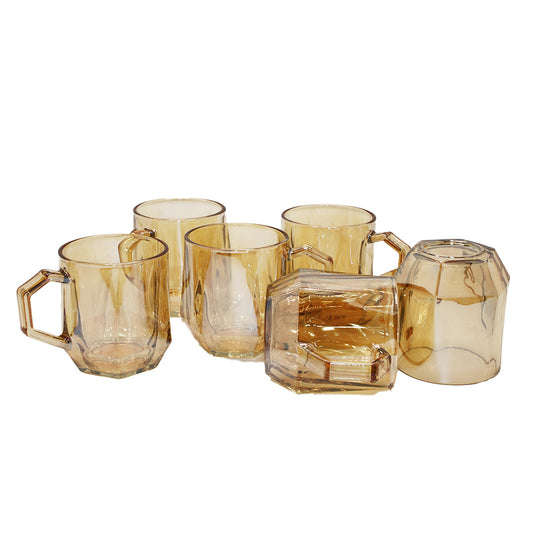 Mug 6Pc 8.5X7.5Cm Glass Tinted Hexagone