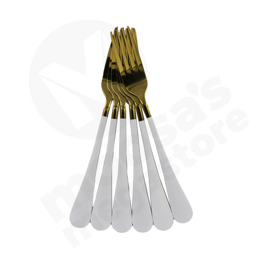 Fork 6Pc Gold White Handle Windsor