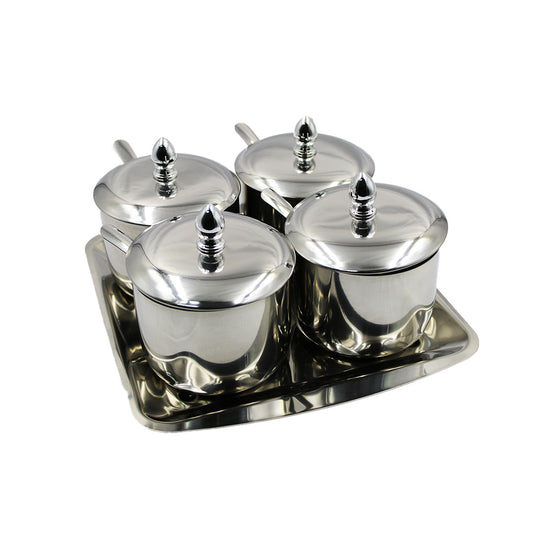 Spice Set 4Pc On Tray With Spoon Silver